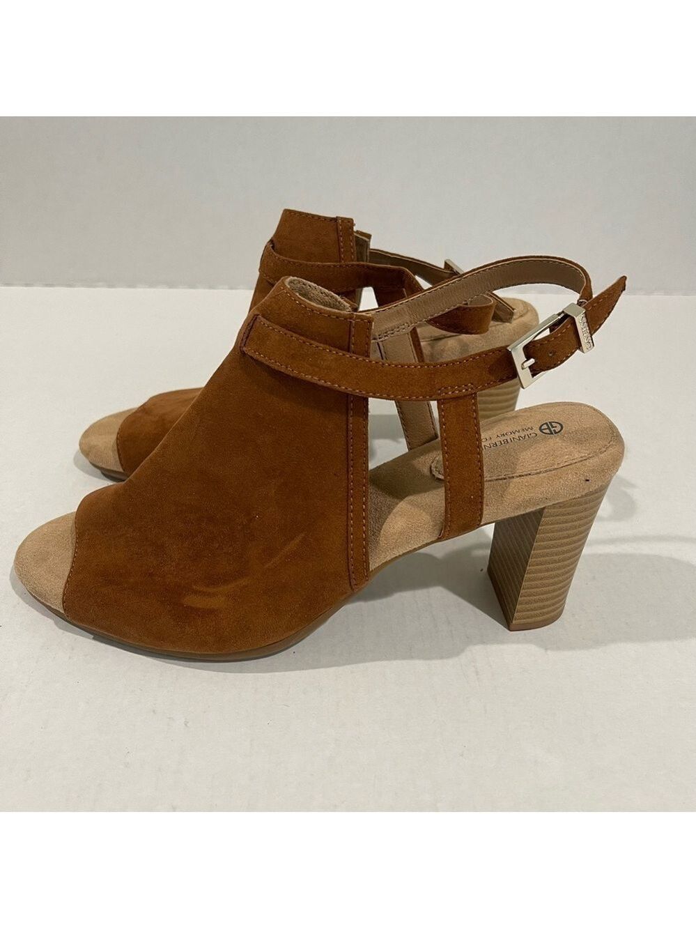 Women’s Giani Bernini Alessio Brown Peep Toe Block Heel Buckle Booties Size 11! - Picture 4 of 9
